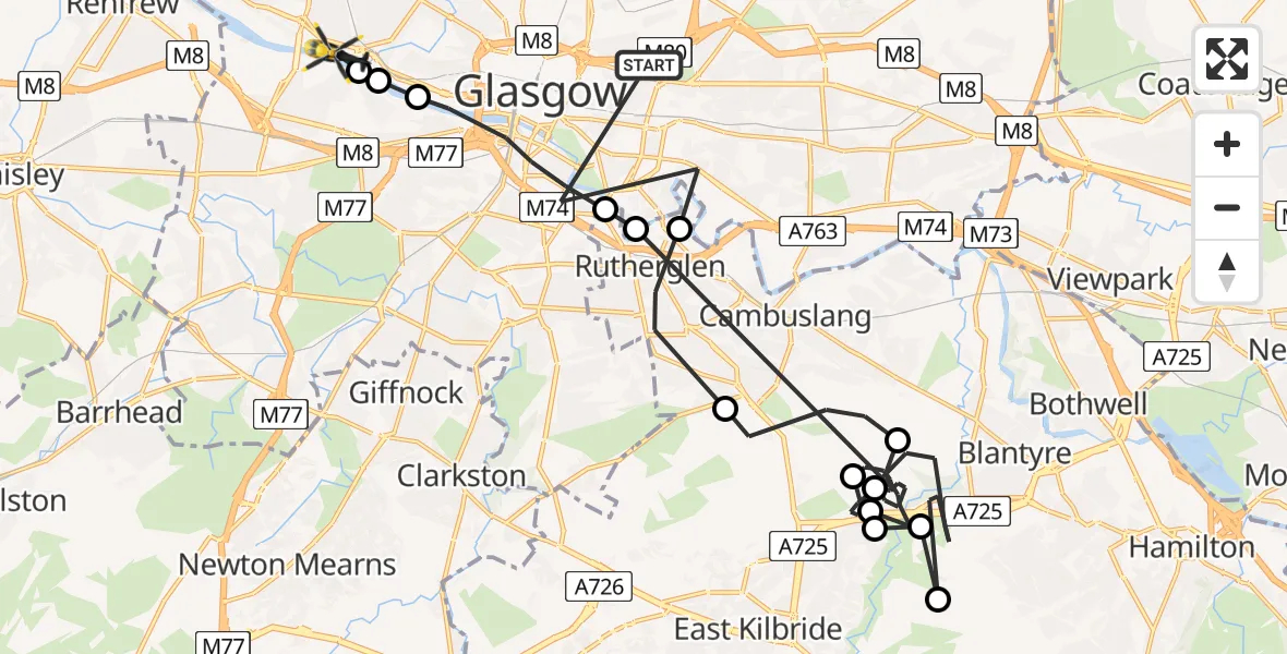 Flight route Police Helicopter Glasgow - Glasgow, 13 August 2026, 15:59