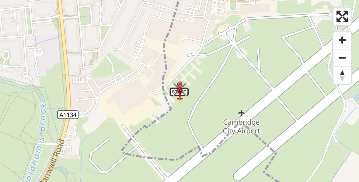 Flight route Air Ambulance Helicopter Cambridge City Airport - Cambridge City Airport, 13 August 2026, 16:01