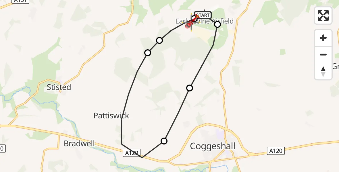 Flight route Air Ambulance Helicopter Earls Colne Airfield - Earls Colne Airfield, 13 August 2026, 16:05