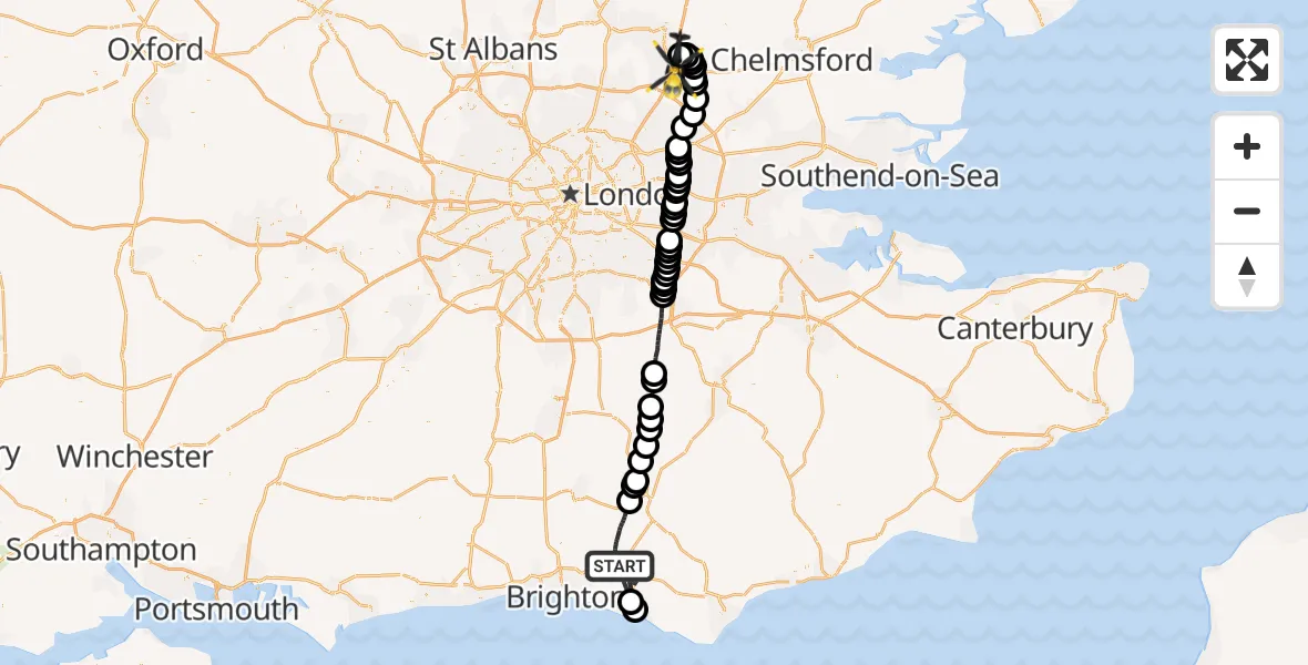 Flight route Police Helicopter Lewes - North Weald Airfield, 13 August 2026, 16:18