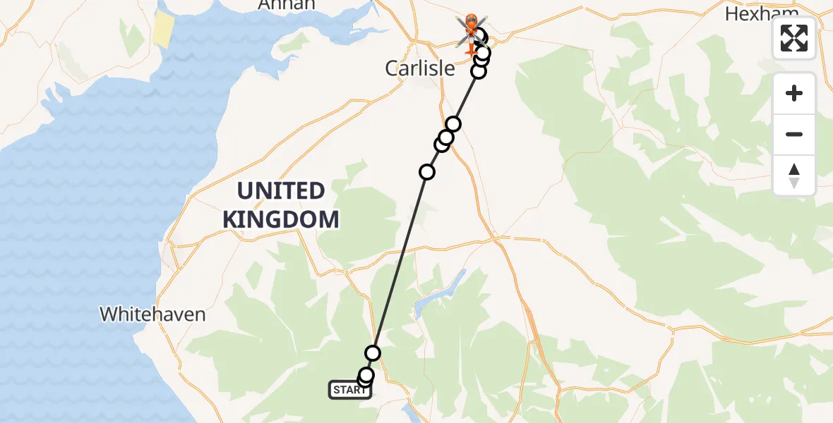Flight route Coastguard Helicopter Lakes - Carlisle Lake District Airport, 13 August 2026, 16:36