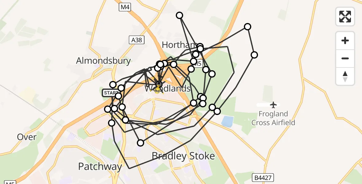 Flight route Police Helicopter Bristol - Almondsbury Helicopter Base, 13 August 2026, 16:52