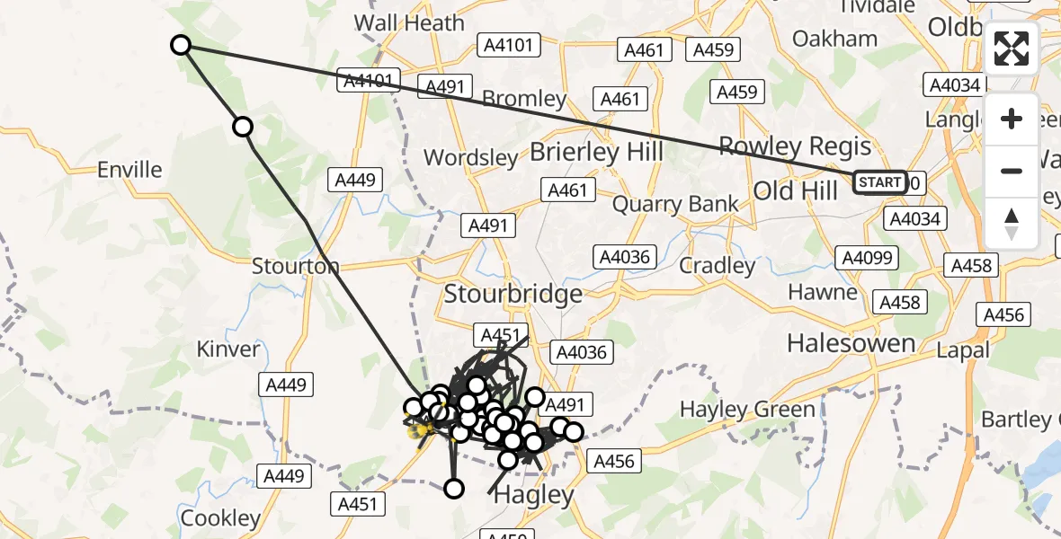 Flight route Police Helicopter Blackheath - Kinver, 13 August 2026, 17:03