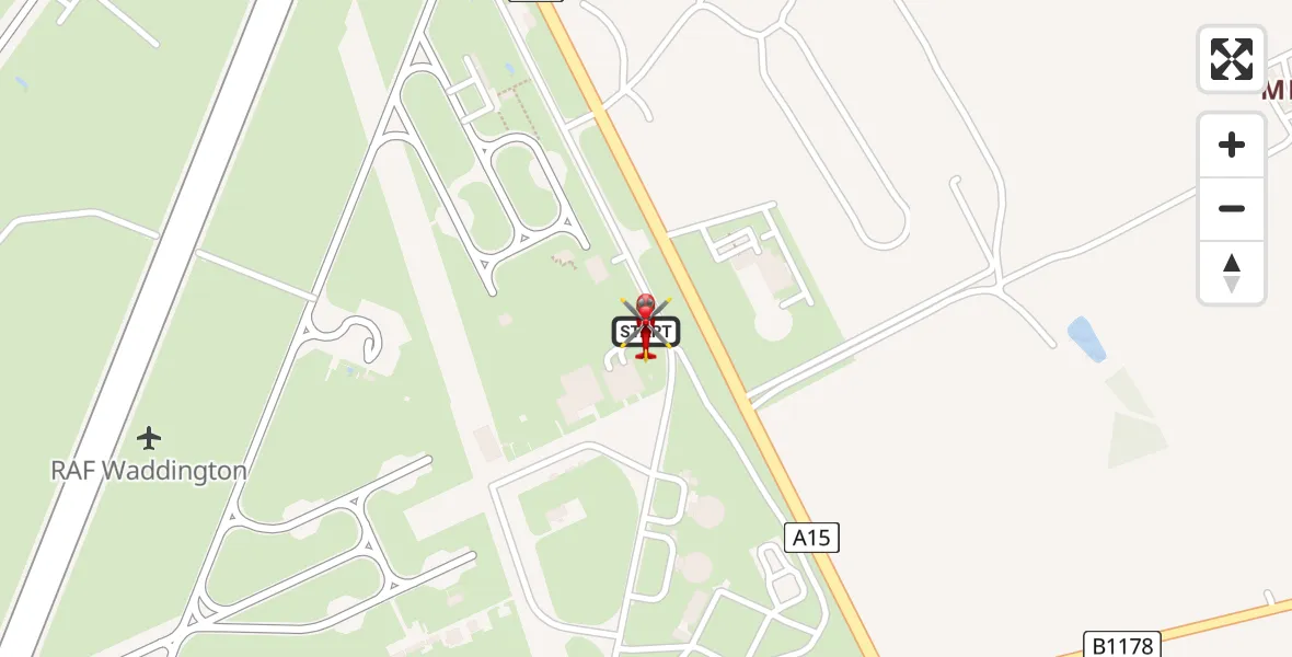 Flight route Air Ambulance Helicopter RAF Waddington - RAF Waddington, 13 August 2026, 17:20