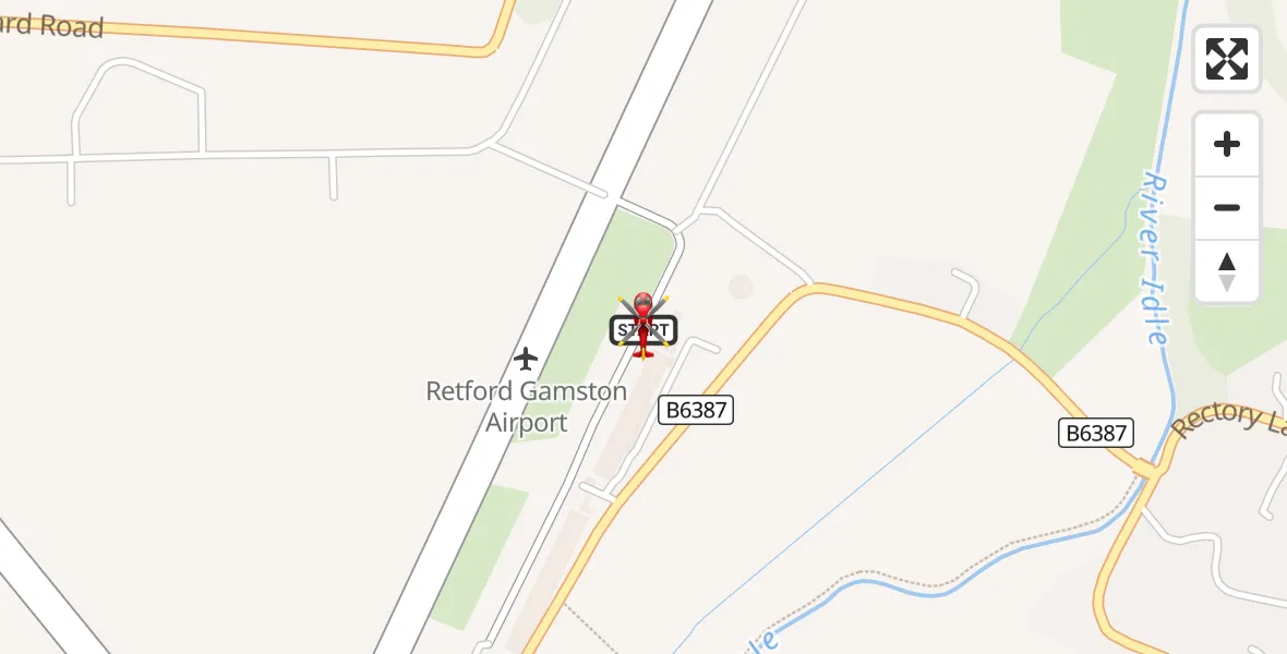 Flight route Air Ambulance Helicopter Retford Gamston Airport - Retford Gamston Airport, 13 August 2026, 18:40