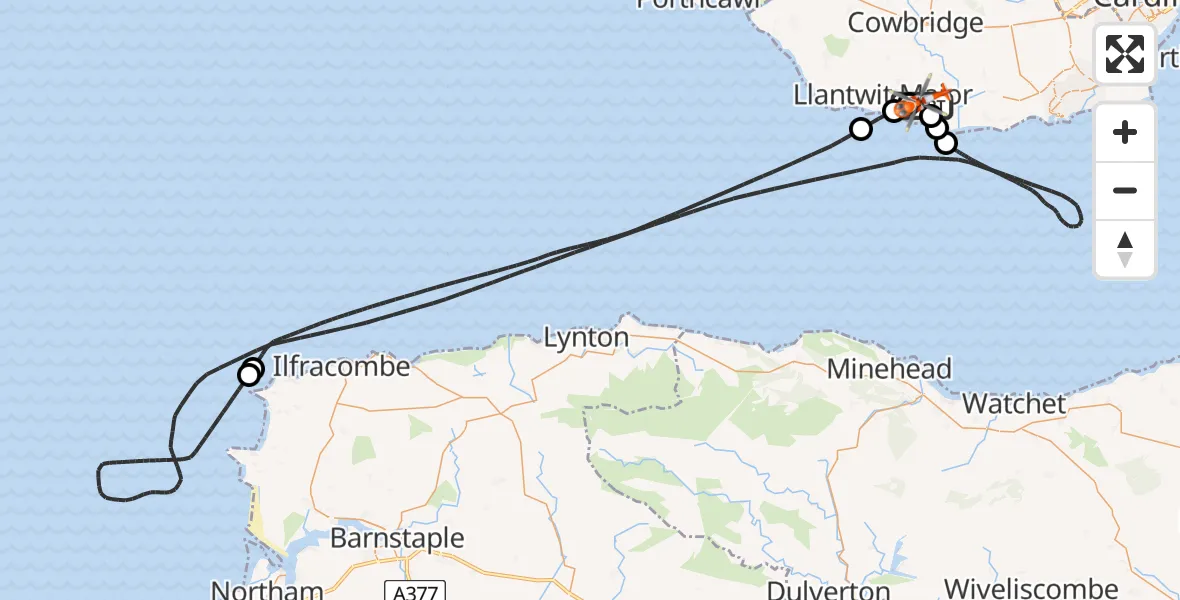 Flight route Coastguard Helicopter MOD St Athan - MOD St Athan, 13 August 2026, 18:57