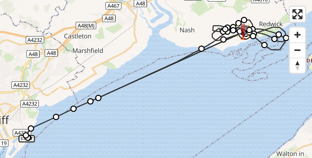 Flight route Air Ambulance Helicopter Cardiff Heliport - Whitson, 13 August 2026, 20:44
