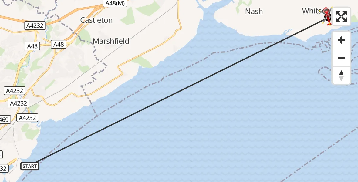 Flight route Air Ambulance Helicopter Cardiff Heliport - Whitson, 13 August 2026, 21:39