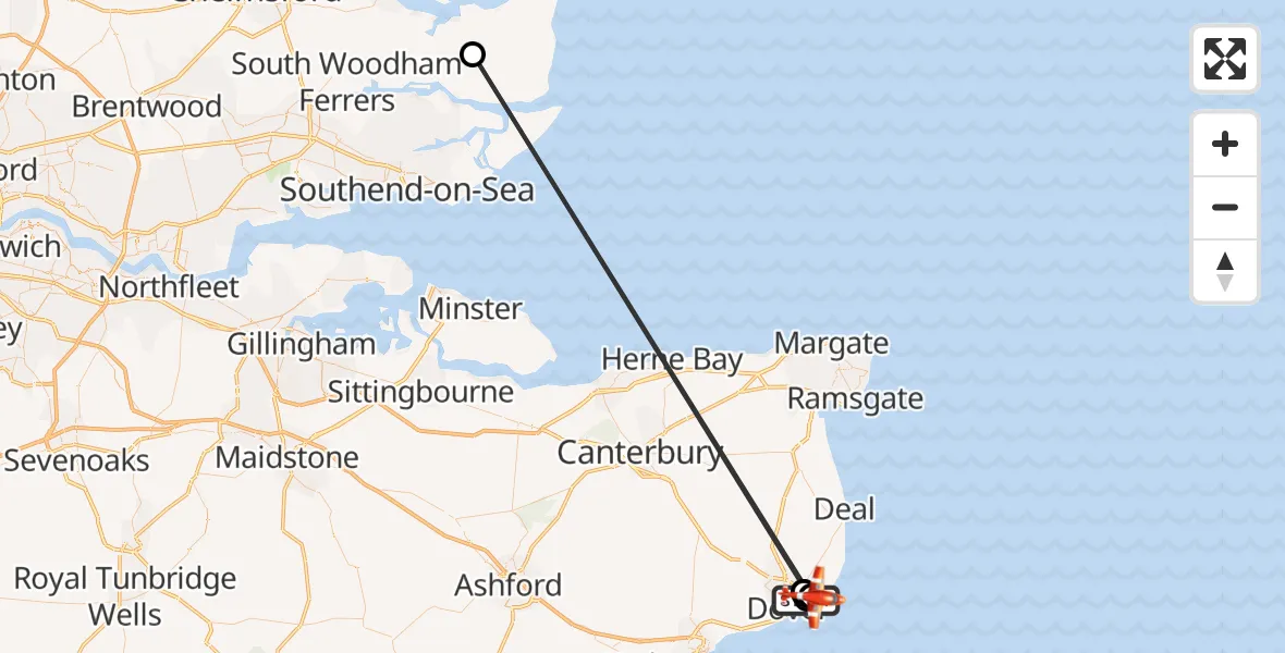 Flight route Coastguard Drone Langdon Battery Heliport - Dover, 14 August 2026, 01:16