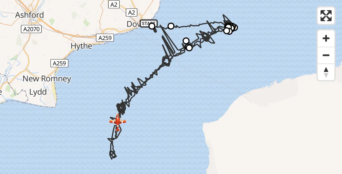 Flight route Coastguard Drone Dover - English Channel, 14 August 2026, 01:21