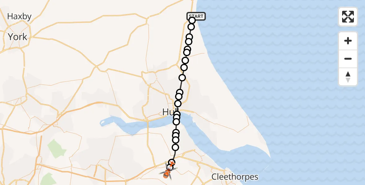 Flight route Coastguard Helicopter Barmston - Humberside Airport, 14 August 2026, 03:51