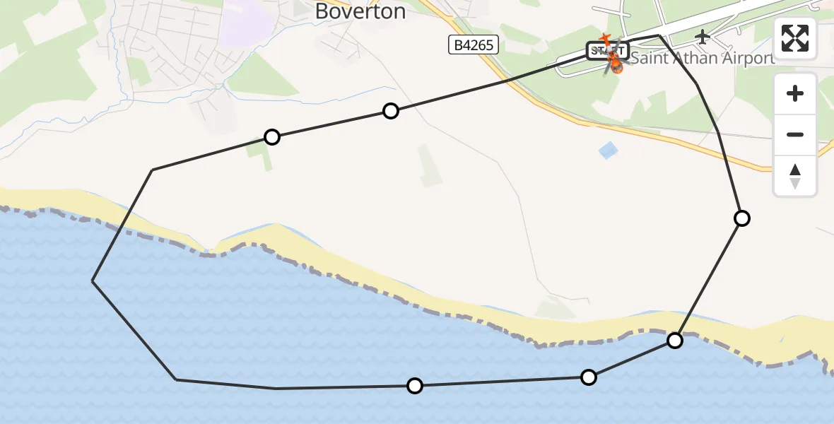Flight route Coastguard Helicopter MOD St Athan - MOD St Athan, 14 August 2026, 07:56