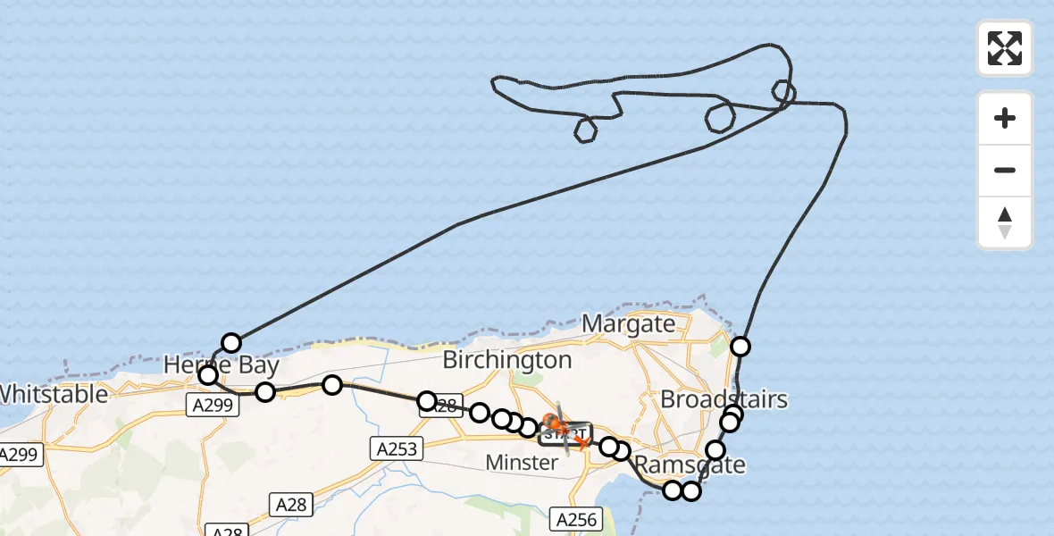 Flight route Coastguard Helicopter Manston Airport - Manston Airport, 14 August 2026, 08:17