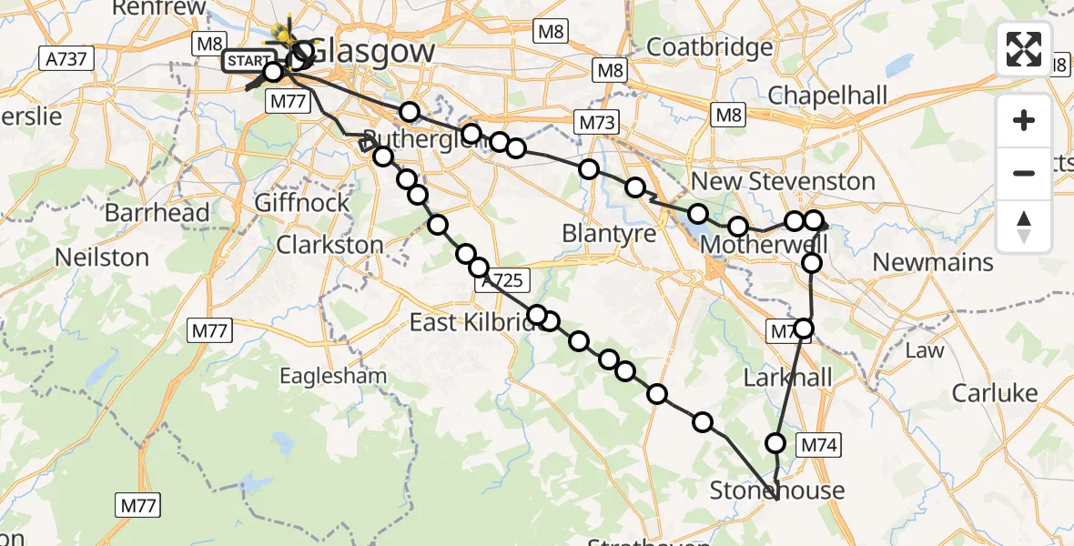 Flight route Police Helicopter Glasgow - Glasgow City Heliport, 14 August 2026, 09:48