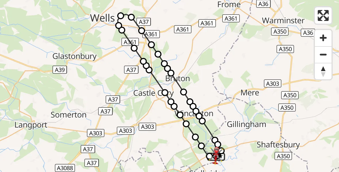 Flight route Air Ambulance Helicopter Henstridge Airfield - Henstridge Airfield, 14 August 2026, 10:00