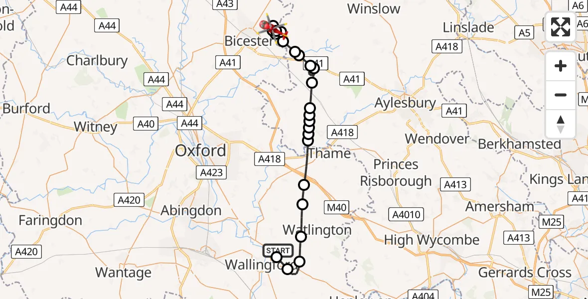 Flight route Air Ambulance Helicopter RAF Benson - Field Farm Helistrip, 14 August 2026, 10:13