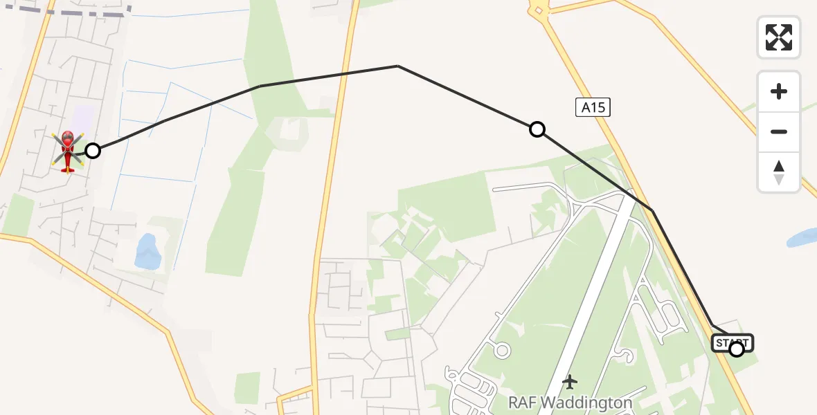 Flight route Air Ambulance Helicopter RAF Waddington - Waddington, 14 August 2026, 10:28