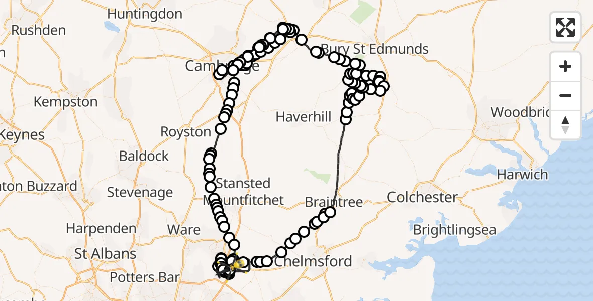 Flight route Police Helicopter North Weald Bassett - North Weald Airfield, 14 August 2026, 10:31