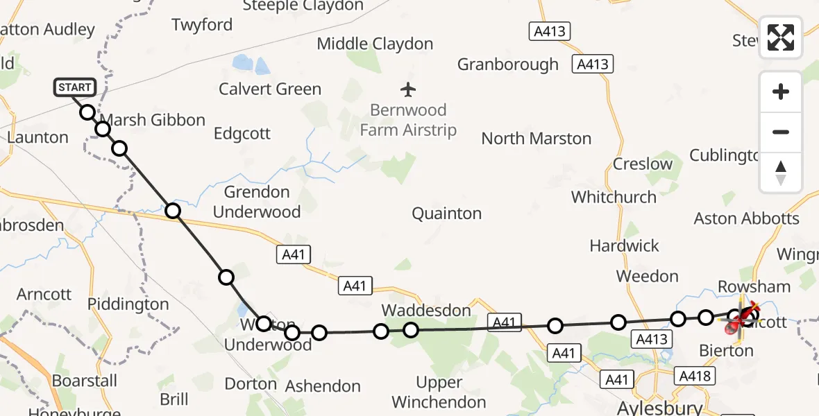 Flight route Air Ambulance Helicopter Field Farm Helistrip - Bierton, 14 August 2026, 10:41
