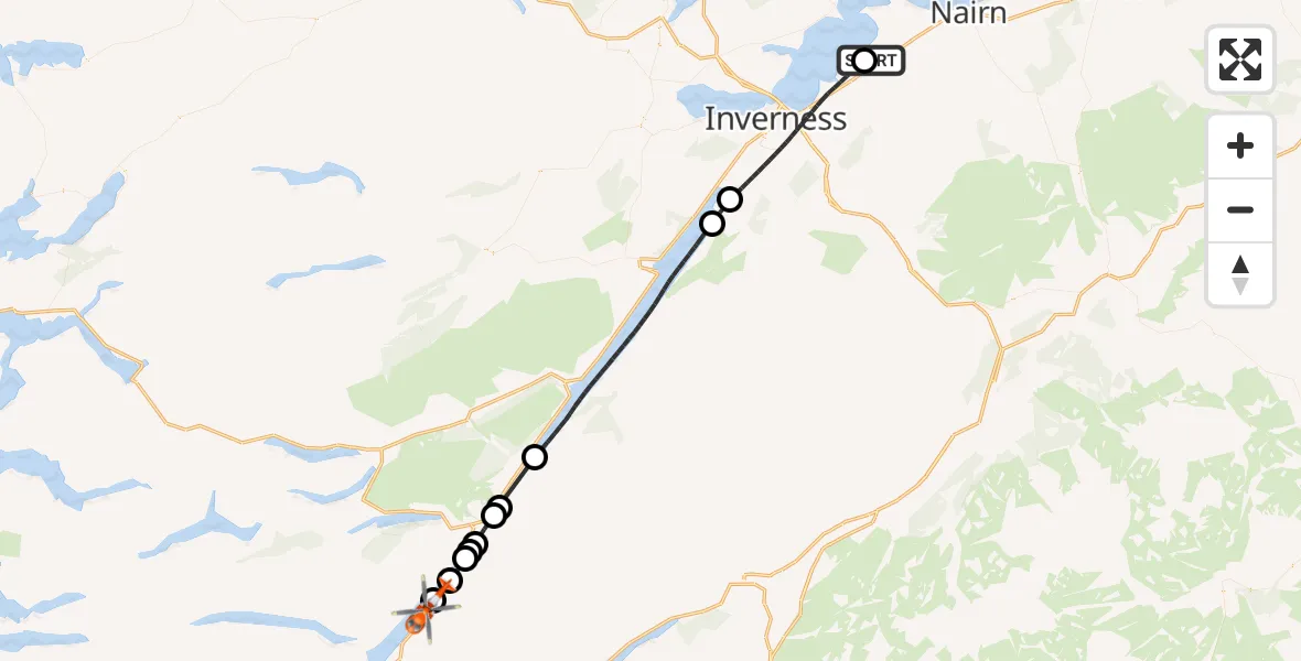 Flight route Coastguard Helicopter Inverness Airport - Loch Lochy, 14 August 2026, 11:00