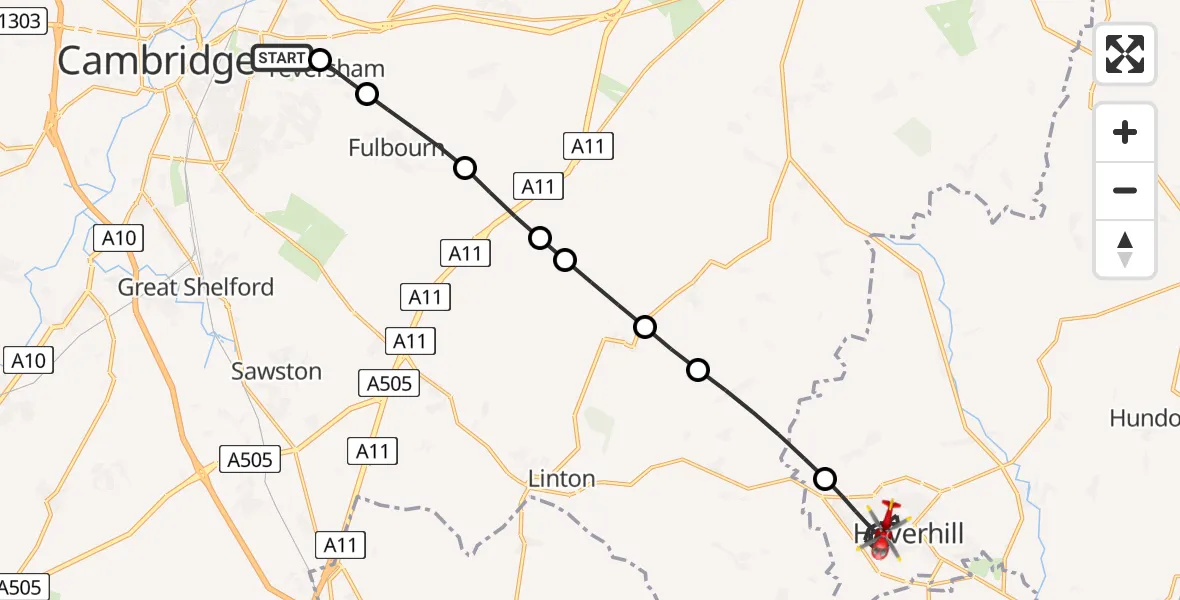 Flight route Air Ambulance Helicopter Cambridge City Airport - Haverhill, 14 August 2026, 11:08