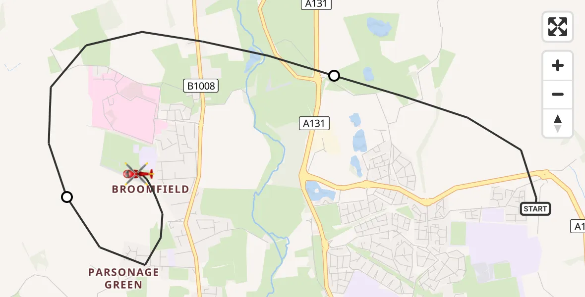 Flight route Air Ambulance Helicopter Chelmsford - Chelmsford, 14 August 2026, 11:39