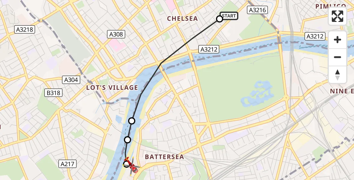 Flight route Air Ambulance Helicopter Chelsea - London Heliport, 14 August 2026, 11:41