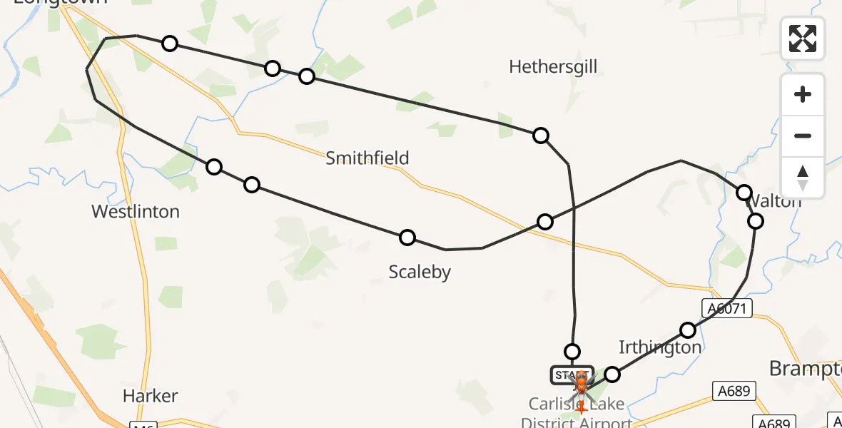 Flight route Coastguard Helicopter Carlisle Lake District Airport - Carlisle Lake District Airport, 14 August 2026, 12:22