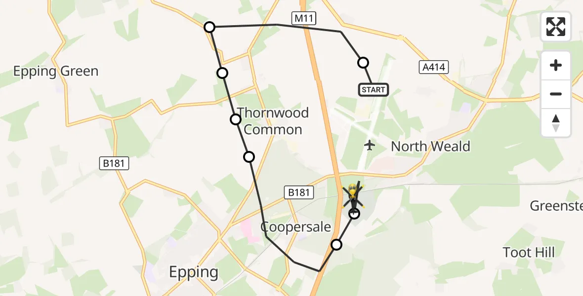 Flight route Police Helicopter North Weald Airfield - North Weald Bassett, 14 August 2026, 12:31