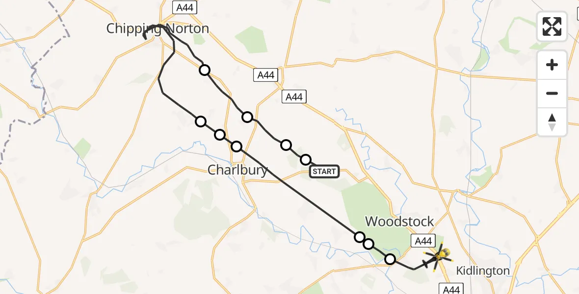 Flight route Police Helicopter West Oxfordshire - Bladon, 14 August 2026, 12:49