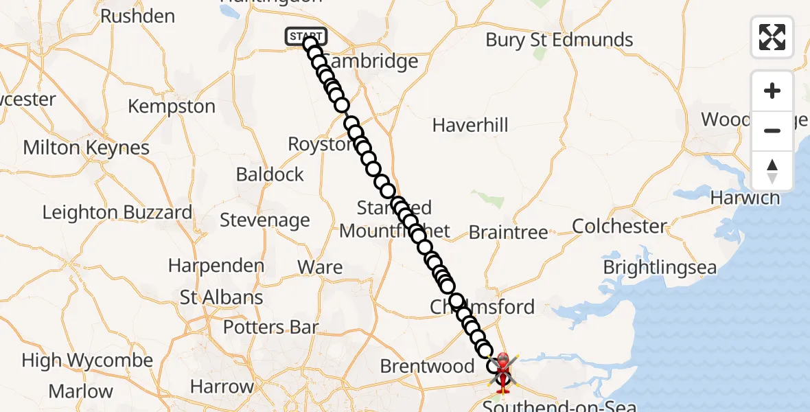 Flight route Air Ambulance Helicopter Elsworth - Basildon, 14 August 2026, 13:26