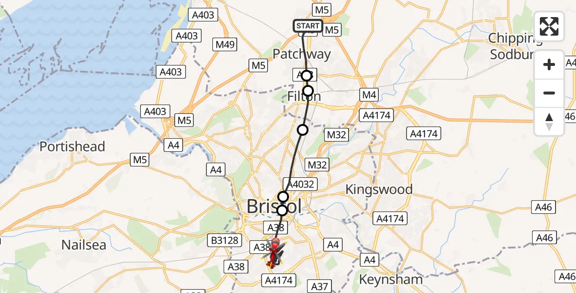 Flight route Air Ambulance Helicopter Bristol - Bristol, 14 August 2026, 13:31