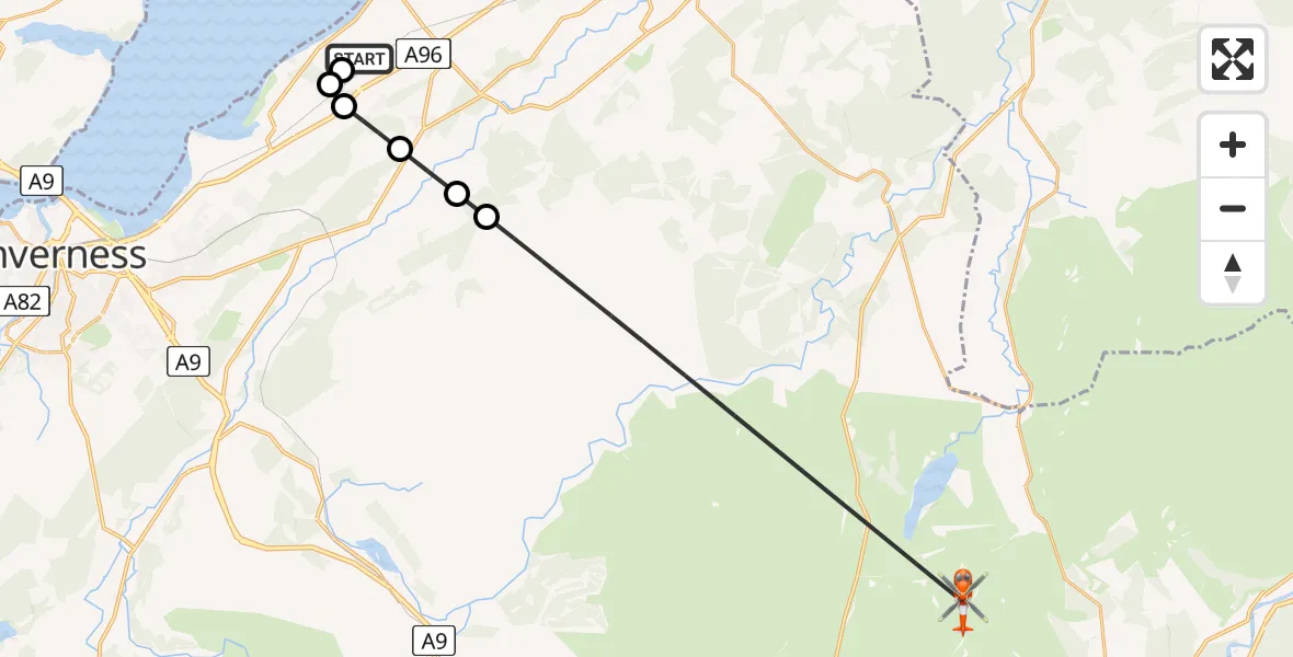 Flight route Coastguard Helicopter Inverness Airport - Ryluachrach, 14 August 2026, 13:33