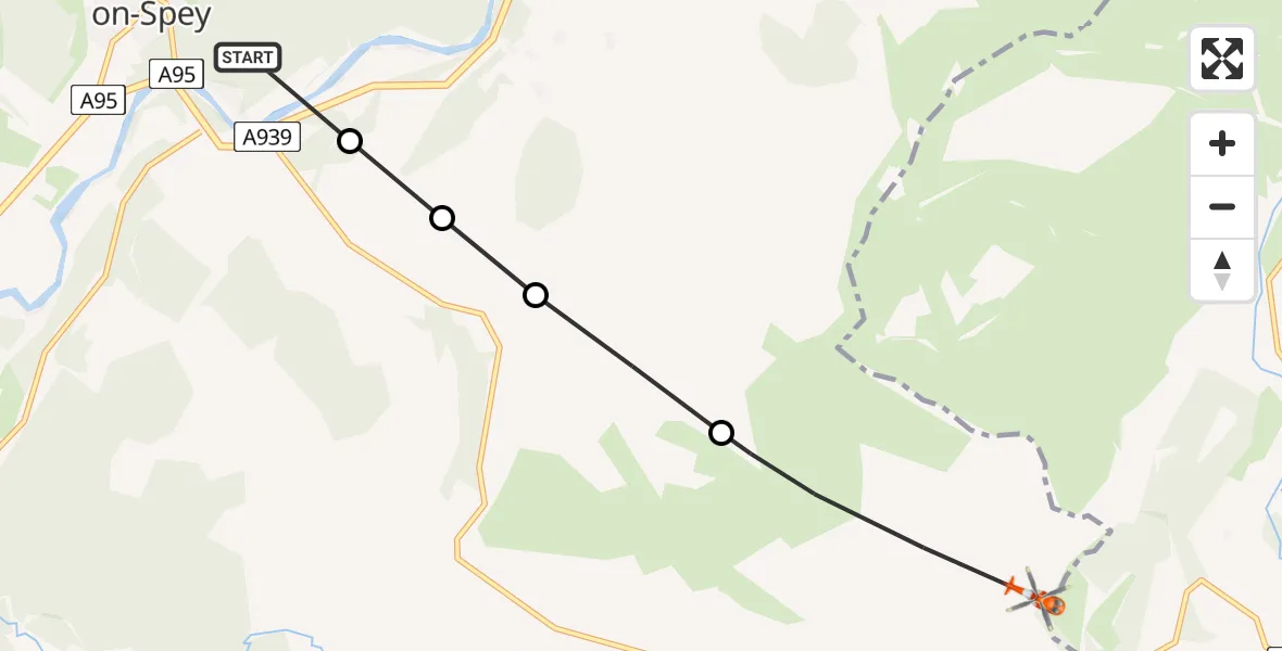 Flight route Coastguard Helicopter Grantown-on-Spey - Highland, 14 August 2026, 13:44