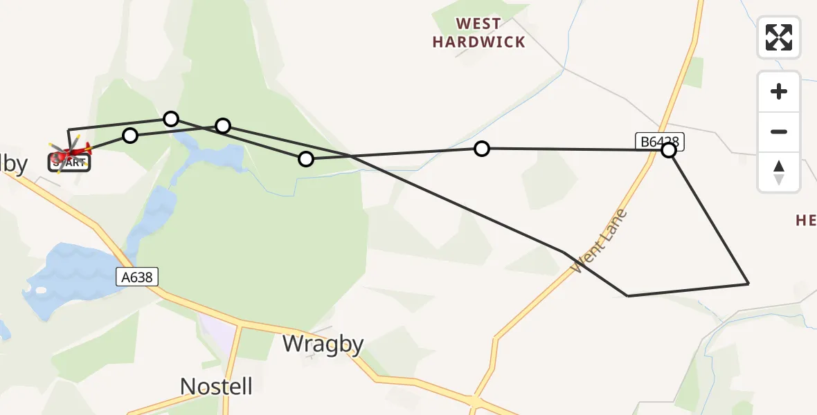 Flight route Air Ambulance Helicopter YAA Nostell Helicopter Port - YAA Nostell Helicopter Port, 14 August 2026, 13:59