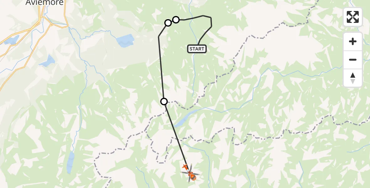 Flight route Coastguard Helicopter Highland - Aberdeenshire, 14 August 2026, 14:00