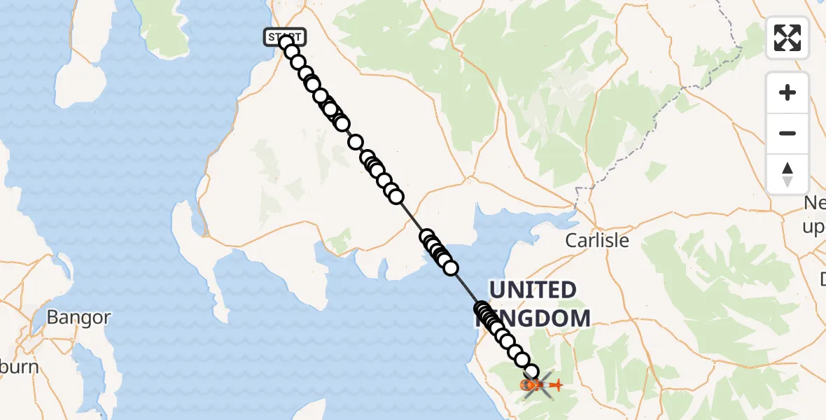 Flight route Coastguard Helicopter Glasgow Prestwick Airport - Wasdale, 14 August 2026, 14:11