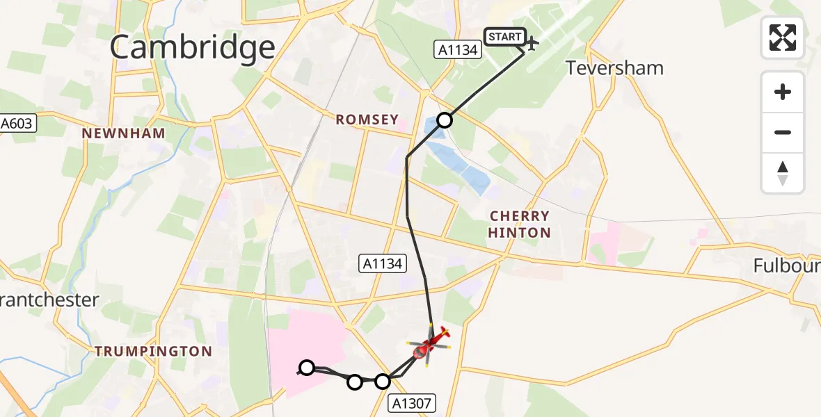 Flight route Air Ambulance Helicopter Cambridge City Airport - Cambridge, 14 August 2026, 14:17