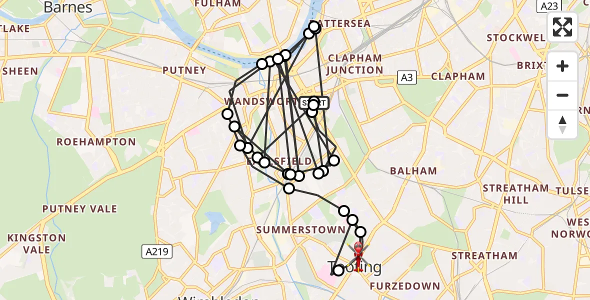 Flight route Air Ambulance Helicopter Wandsworth - Summerstown, 14 August 2026, 14:24