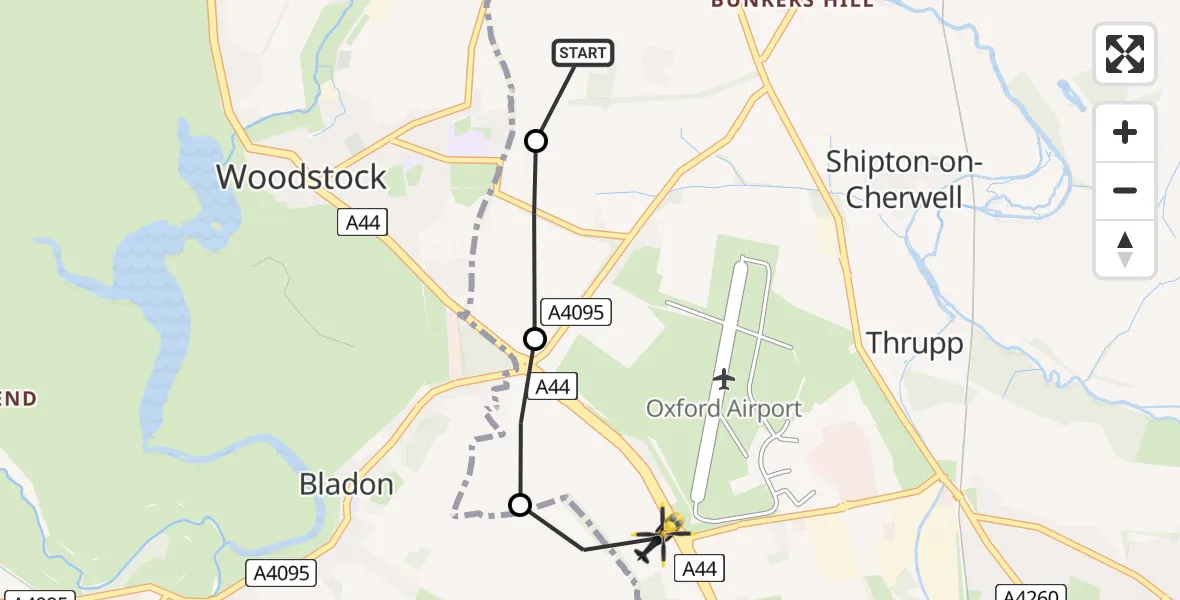 Flight route Police Helicopter Cherwell - Bladon, 14 August 2026, 14:50