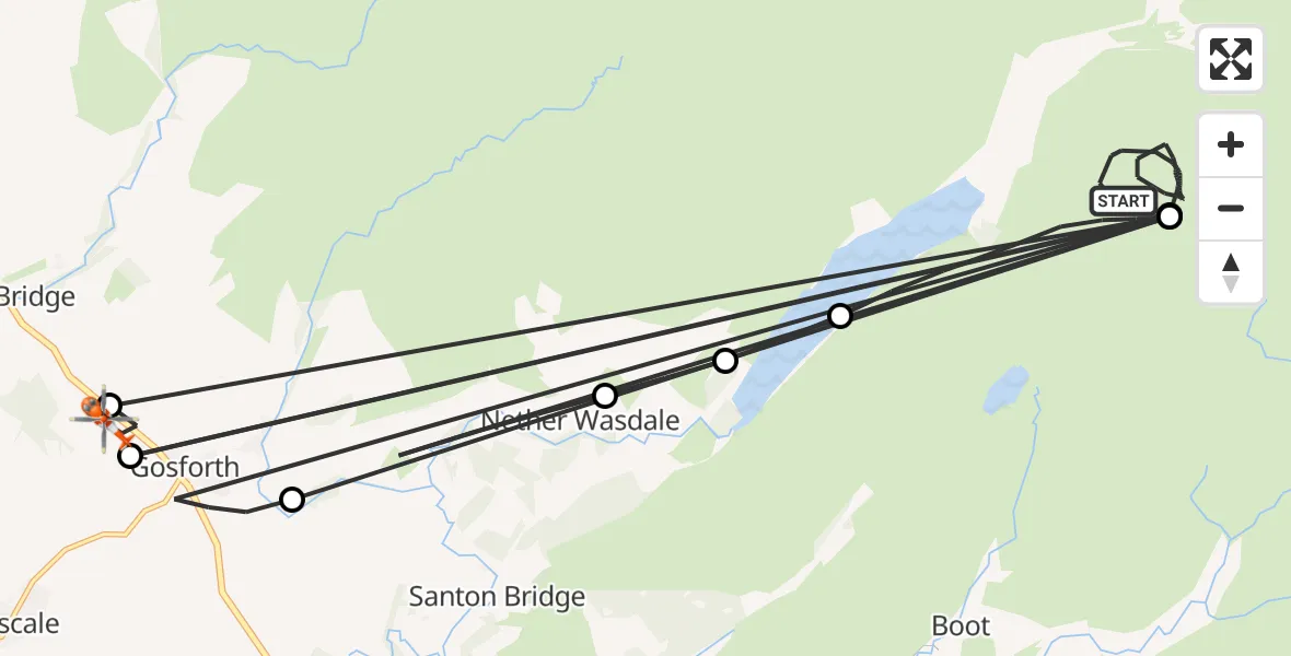 Flight route Coastguard Helicopter Wasdale - Gosforth, 14 August 2026, 14:54