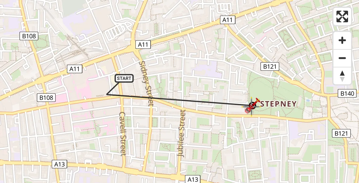 Flight route Air Ambulance Helicopter Royal London Hospital - Shadwell, 14 August 2026, 15:24