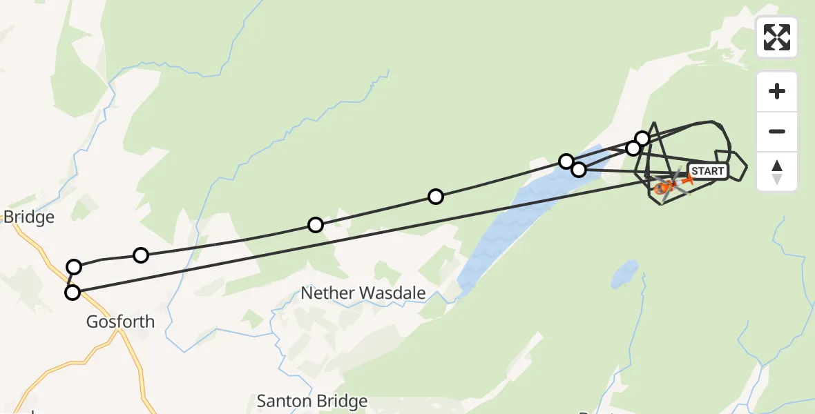 Flight route Coastguard Helicopter Wasdale - Wasdale, 14 August 2026, 15:26
