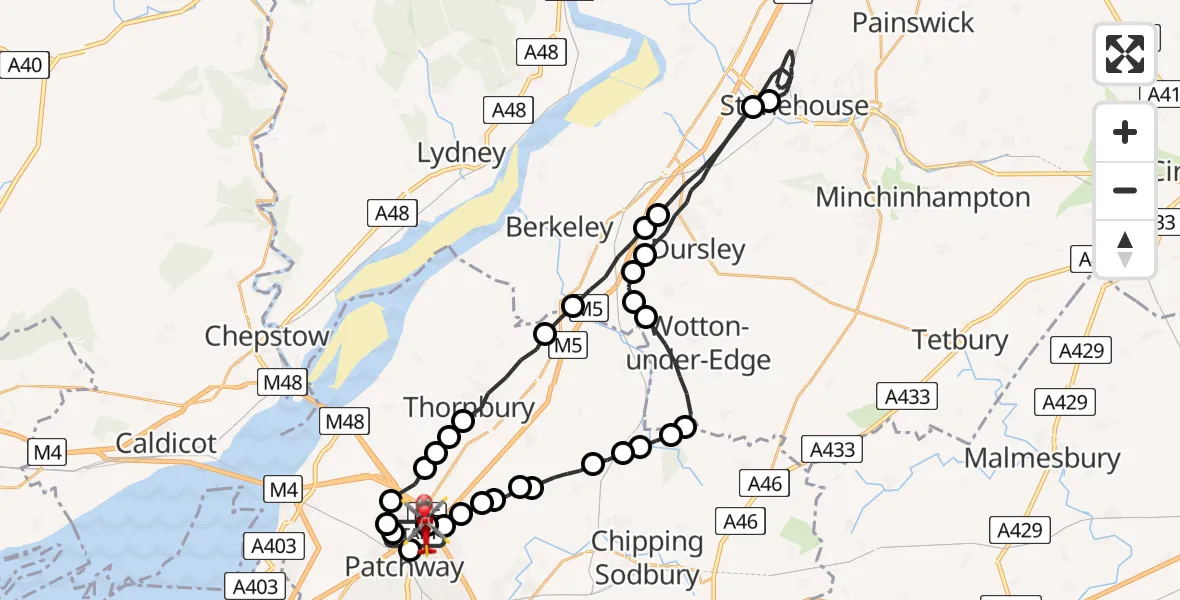Flight route Air Ambulance Helicopter Almondsbury Helicopter Base - Almondsbury Helicopter Base, 14 August 2026, 16:03