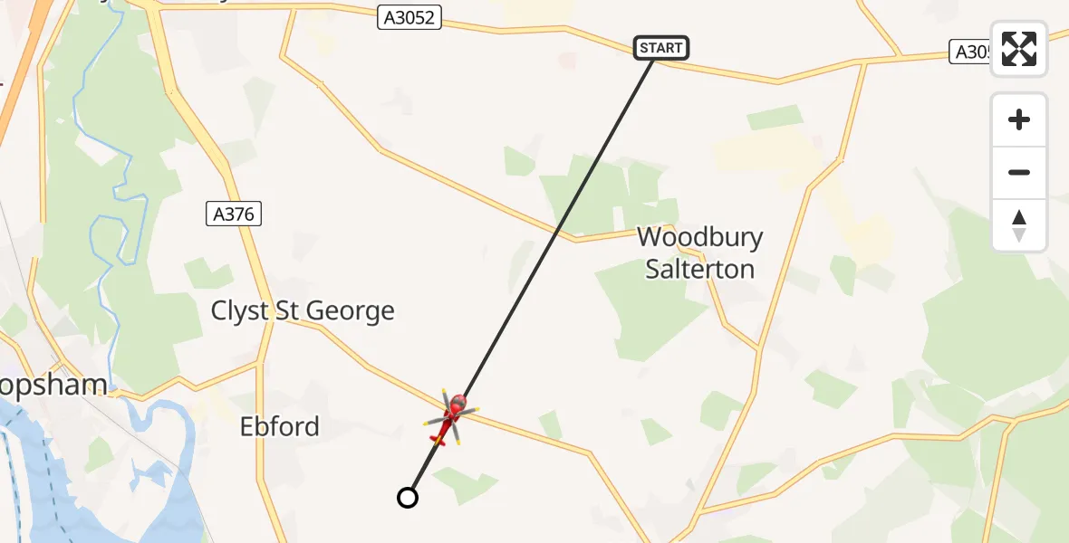 Flight route Air Ambulance Helicopter Woodbury Salterton - Woodbury, 14 August 2026, 16:11