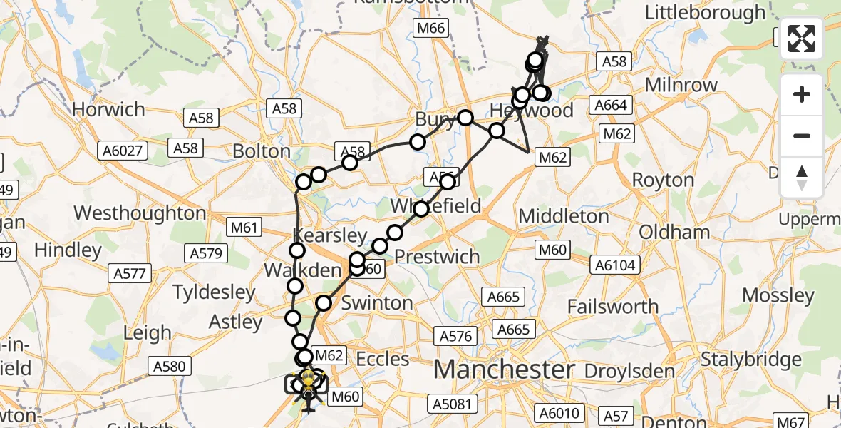 Flight route Police Helicopter Manchester Barton Aerodrome - Manchester Barton Aerodrome, 14 August 2026, 16:22