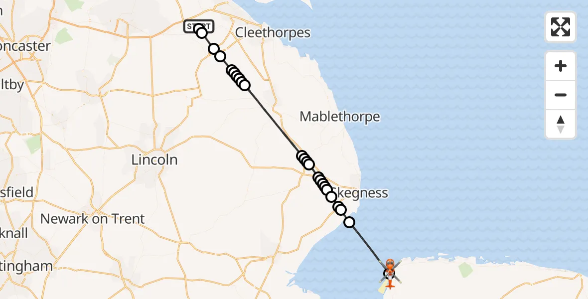 Flight route Coastguard Helicopter Humberside Airport - Hunstanton, 14 August 2026, 16:29