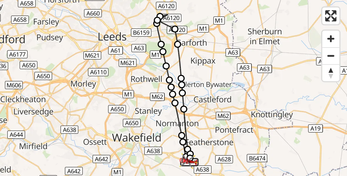 Flight route Air Ambulance Helicopter YAA Nostell Helicopter Port - YAA Nostell Helicopter Port, 14 August 2026, 16:33