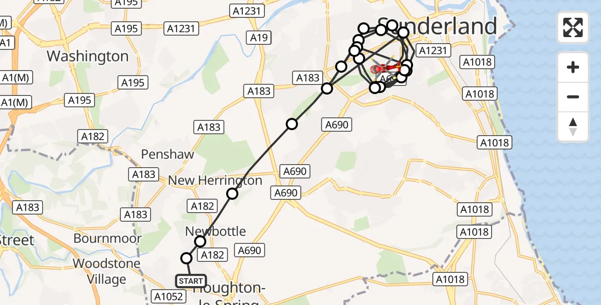 Flight route Air Ambulance Helicopter High Dubmire - Elstob Farm Estate, 14 August 2026, 16:49