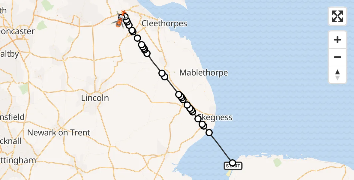 Flight route Coastguard Helicopter Hunstanton - Humberside Airport, 14 August 2026, 16:55